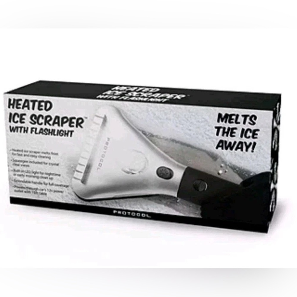 Protocol Heated Auto Ice Scraper w/Flashlight, 12v, Squeegee & Extendable
